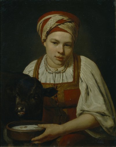 A Peasant Girl with a Calf by Aleksei Gavrilovich Venetsianov