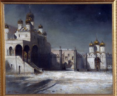The Cathedral Square in The Moscow Kremlin at Night by Alexei Kondratjewitsch Sawrassow