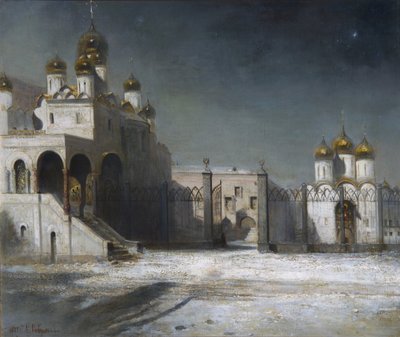 The Cathedral Square in the Moscow Kremlin at Night by Alexei Kondratjewitsch Sawrassow