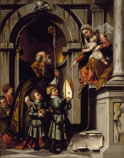Saint Nicholas of Myra Presents the Pupils of Galeazzo Rovelli to the Virgin with the Child Jesus by Alessandro Bonvicino Moretto