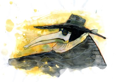 A Plague Doctor Wearing a Beak-Like Mask Filled with Aromatic Items by Alessandro Lonati