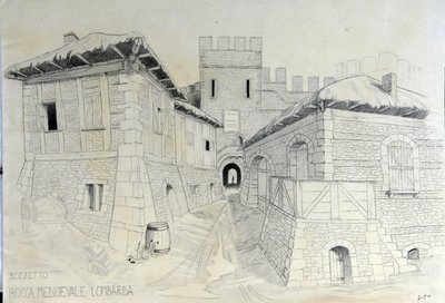 Architecture of the Middle Ages: view of the ramparts of a medieval Lombard city by Alessandro Lonati