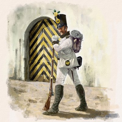 Austrian Infantryman of the IR Regiment No.14 in a Fortress in 1809 by Alessandro Lonati