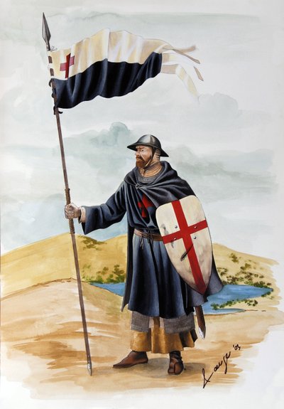 Crusades: a knight of the Order of Templars wearing black dress with the Red Cross by Alessandro Lonati