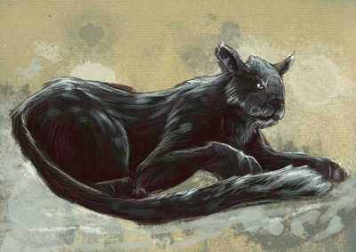 Fantastic monsters and creatures, cryptozoology: representation of the Beast of Exmoor, seen in Devon and Somerset in England by Alessandro Lonati