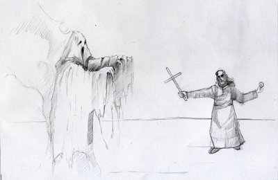 Fight Between a Monk Holding a Crucifix and a Ghost by Alessandro Lonati