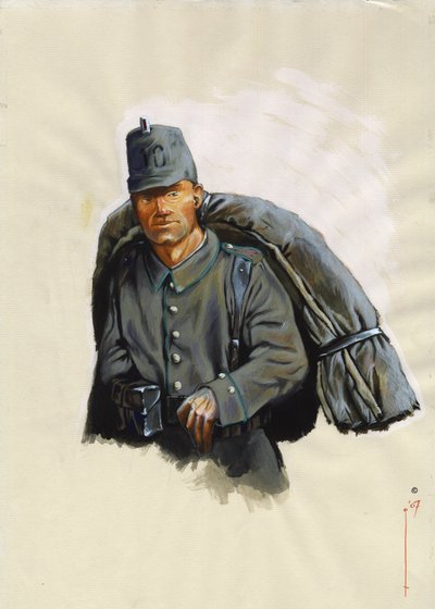First World War 1914-1918: Austrian jager or hunter with mountain equipment on the Alps front in Italy by Alessandro Lonati