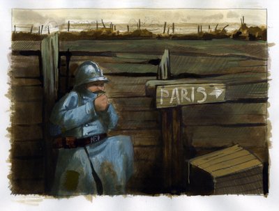 First World War: a French soldier near a sign indicating Paris by Alessandro Lonati