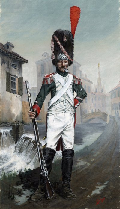 Italian Grenadier Soldiers Near the Canal of Milan with the Cathedral in the Background by Alessandro Lonati