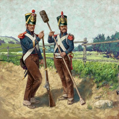 French Dismounted Artillerymen in Field Dress in 1809 by Alessandro Lonati