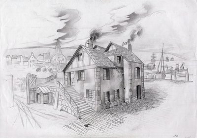 House in a village near a port in France in the 19th century by Alessandro Lonati