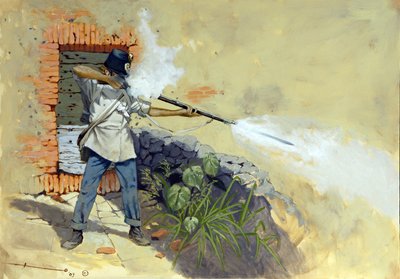 Italian campaign: an Austrian infantryman opening fire at the battle of Solferino by Alessandro Lonati