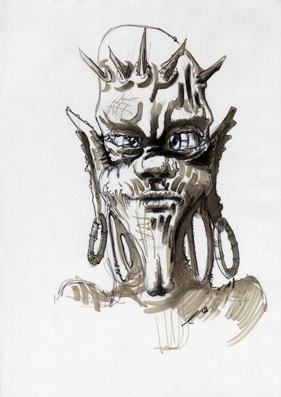 Legendary monster for Fantasy illustration: face of a tribal creature or troll by Alessandro Lonati