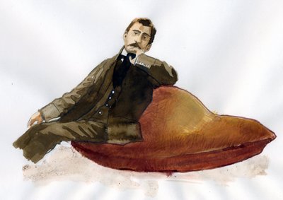 Marcel Proust sitting on his madeleine by Alessandro Lonati