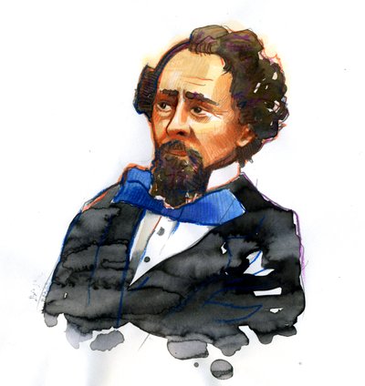 Portrait of English writer and social critic Charles Dickens by Alessandro Lonati