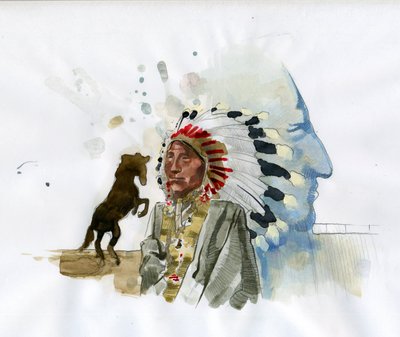Portrait of Native American war leader Crazy Horse (1840-1877) by Alessandro Lonati