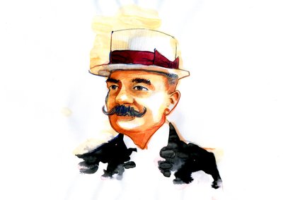Portrait of the Italian writer Emilio Salgari by Alessandro Lonati
