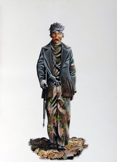 Second World War: A Member of the Italian Resistance, Wearing a Camouflage Suit and Weapon with a Machine Gun by Alessandro Lonati