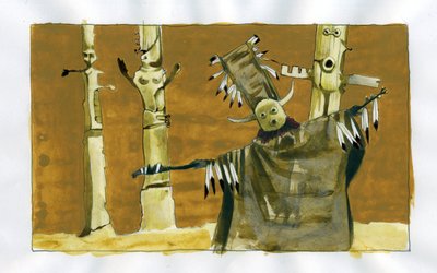 Shamanism: spiritual ceremony centered on the mediation between human beings and nature spirits - shaman and his totems by Alessandro Lonati