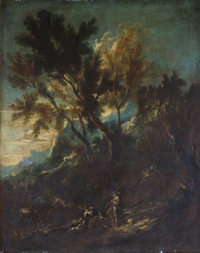A Mountain Landscape with Pastoral Figures by Alessandro Magnasco