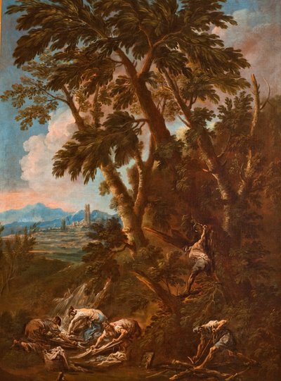 Landscape with Washerwomen and Woodcutters by Alessandro Magnasco