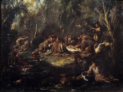 Scene of Monastic Life: Monks Breakfast, Praying and Reading in an Undergrowth by Alessandro Magnasco