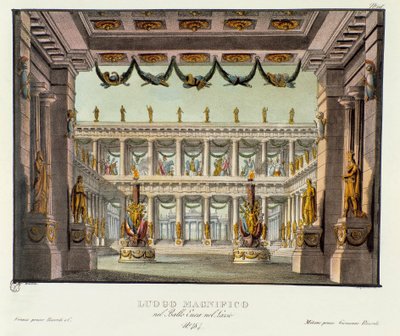 View of a temple for the lyrical drama Enea nel Lazio by Alessandro Sanquirico