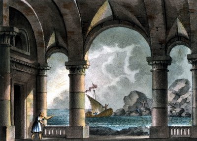 Scenography of Sanquirico for the opera “Il pirata” (The Pirate) by Vincenzo Bellini by Alessandro Sanquirico