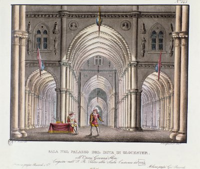 View of the hall of the palace of the Duke of Gloucester Scenography for the representation of the opera 
