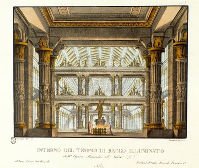 View of the interior of the temple of Bacchus illuminates Scenography for the representation of the opera 