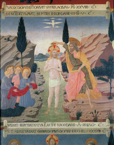 The Baptism of Christ, (detail) from the drawers of a cabinet for storing silver, c.1450-53 by Alessio Baldovinetti
