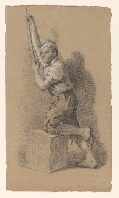Man Kneeling on a Block, Facing Left, Pulling a Rope by Alexander Cranendoncq