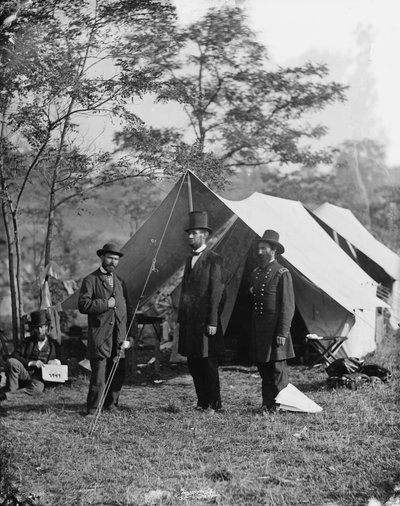 Abraham Lincoln with Allan Pinkerton and Major General John A. McClernand by Alexander Gardner