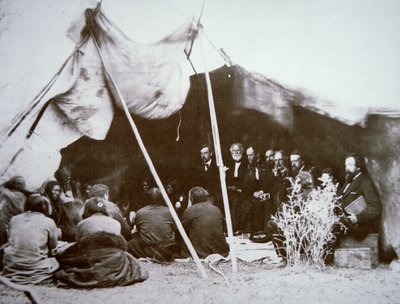 General William T. Sherman presides at the Treaty of Fort Laramie with Chief Red Cloud, April 1868 by Alexander Gardner