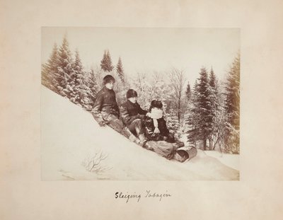 Three Tobogganers on a Snowy Hill by Alexander Henderson