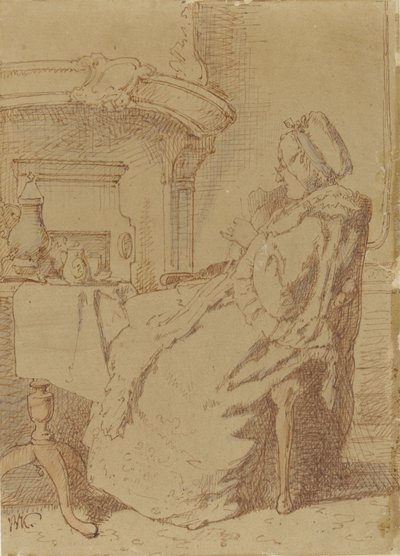 Seated, Knitting Old Woman at a Table by Alexander Hugo Bakker Korff