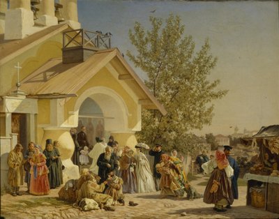 Coming Out of a Church in Pskov by Alexander Ivanovich Morozov