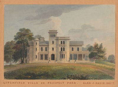 Grace Hill for Edwin C. Litchfield, Brooklyn, New York front elevation by Alexander Jackson Davis