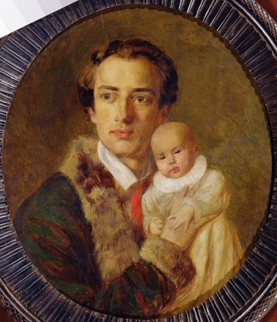 Portrait of Alexander Herzen with his son, 1840 by Alexander Lavrentievich Vitberg