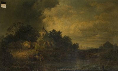 Romantic Landscape with Horses Drinking by Alexander Panton