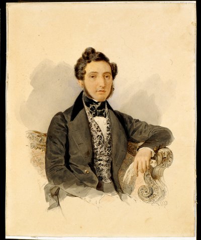 Portrait of Nikolay Mikhaylovich Donaurov (1806-1849) - Watercolor on paper by Alexander Briullov (1798-1877) by Alexander Pavlovich Briullov