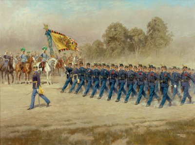K. u. k. Hoch- und Deutschmeister Infantry Regiment No. 4 Defiles before Archduke Eugen by Alexander Pock