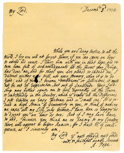 Letter from Alexander Pope to Charles Montagu, 3rd December 1714 by Alexander Pope