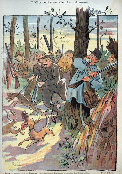 Opening of the Hunt - illustration by Alexander Stuart Boyd for Laughter n. 45 of 1895 by Alexander Stuart Boyd