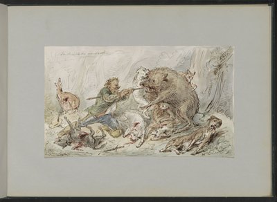 Man Killing a Wild Boar in a Forest by Alexander Ver Huell