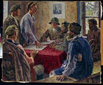 A Sitting of the Poor Peasants Committee in 1918 by Alexander Viktorovich Moravov
