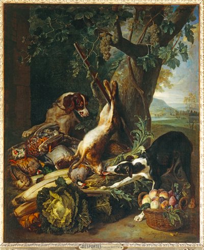 Dead Game, Vegetables, Fruits and Two Dogs by Alexandre-Francois Desportes