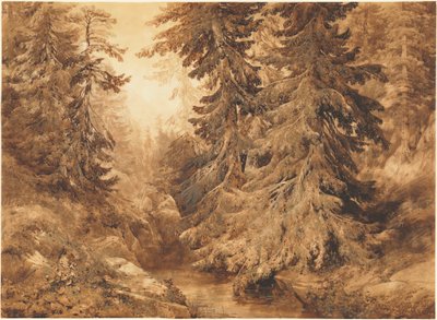 An Ancient Pine Forest with a Mountain Stream by Alexandre Calame