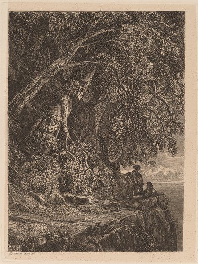Couple Resting on a Cliff by Alexandre Calame
