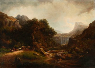 Mountainous Landscape with Waterfall by Alexandre Calame